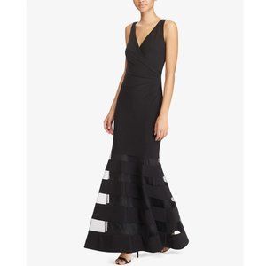 Lauren Ralph Lauren Black Sleeveless V-neck Tulle-Panel Jersey Gown